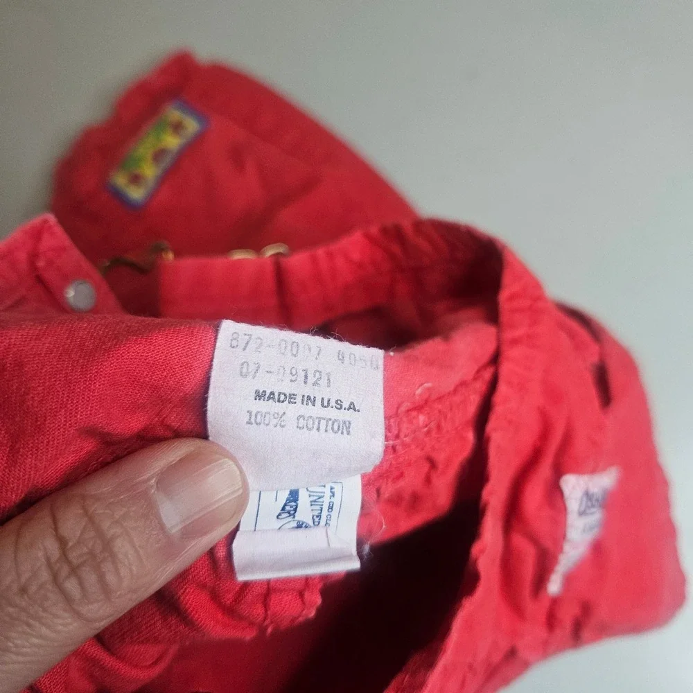 Vintage OshKosh Bgosh Red Cotton Vestbak Overalls 18M USA Made Embroidered Patch
